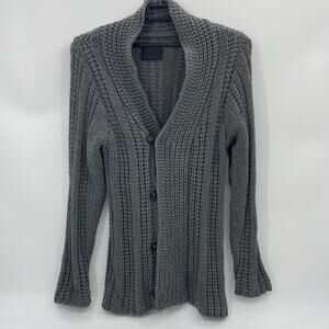 IDOL RADEC Men Wool Cable Open Knit Cardigan Size L Shawl Collar Grandpa Sweater